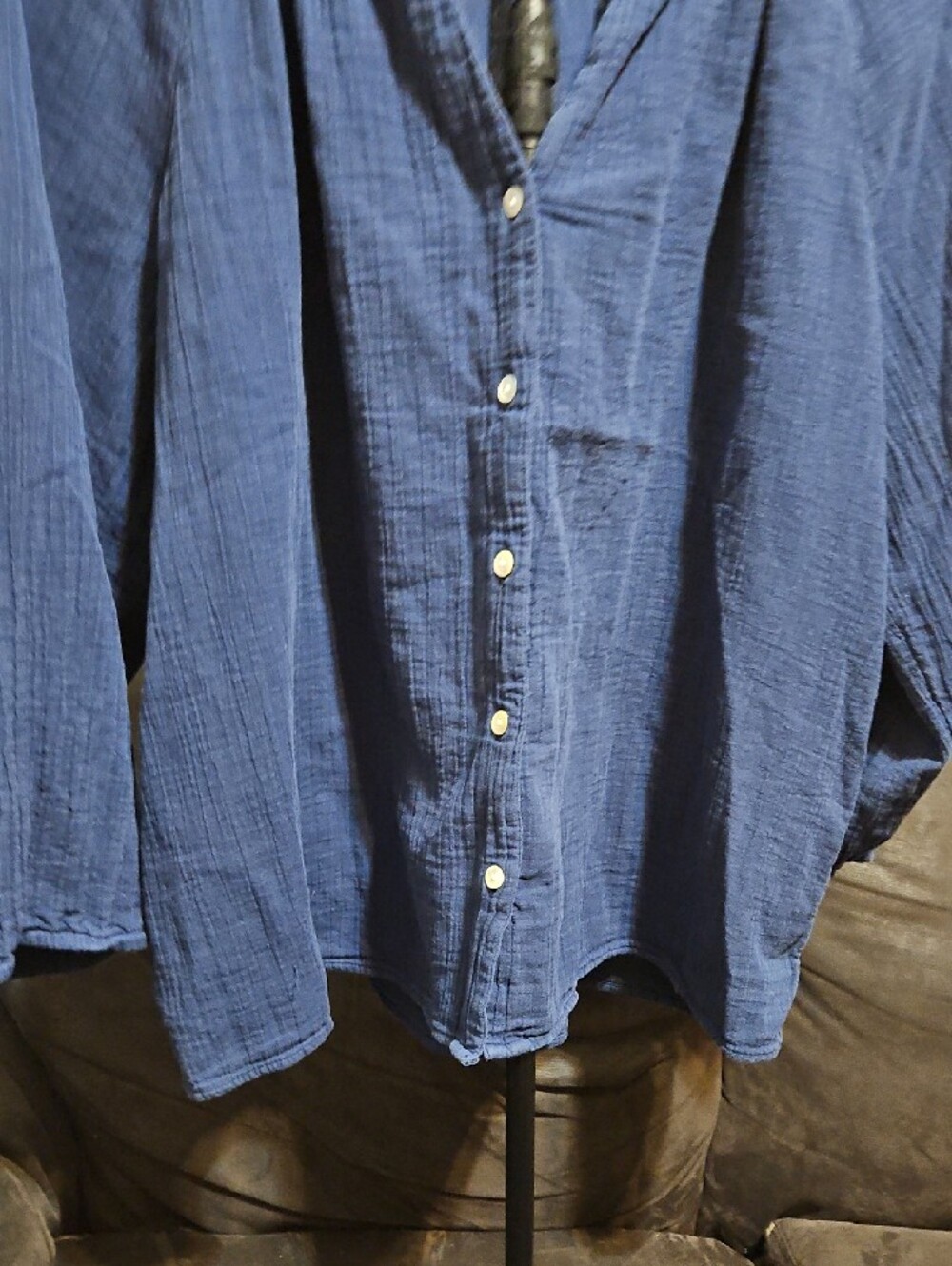 Wonderly Deep Blue Gauze Button-Front Peasant Top - Picture 3 of 6